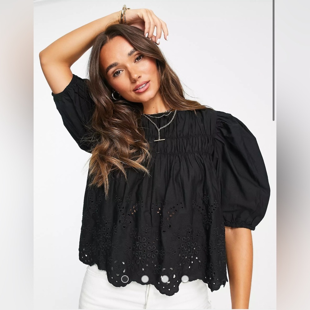 Mango Black Eyelet Blouse